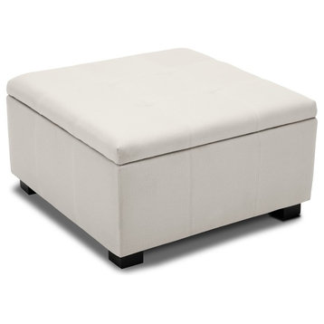 Upholstered Squared Storage Ottoman, White