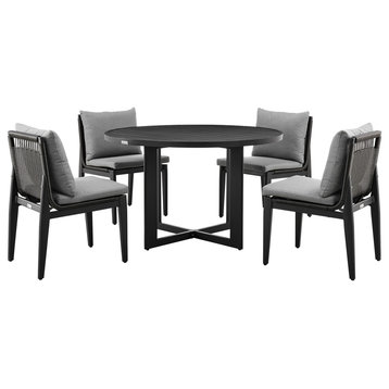Grand Outdoor Patio 5-Piece Round Dining Set, Aluminum With Gray Cushions