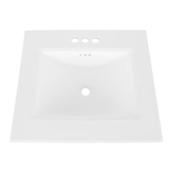 Maykke - Brighton Rectangle Sink Top, White Ceramic, 25", 4" Center-Set Faucet Hole - Bathroom Sinks