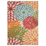 Nourison - Nourison Aloha 5'3" x 7'5" Green Tropical Area Rug - This tropical indoor/outdoor rug from the Aloha Collection features a soft cut pile and textural woven patterns in bursts of brilliant color sure to brighten the look of your surroundings. Oversized floral patterns in orange, red, and green add a festive touch of the tropics to your patio, deck, or porch. Machine made from premium stain-resistant fibers for ease of care: simply rinse with a hose and air dry.