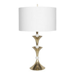 Worlds Away Colby Antique Brass & Marble Table Lamp - Table Lamps