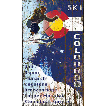 Ski Flag Colorado Vintage Wooden Sign, 15"x26"