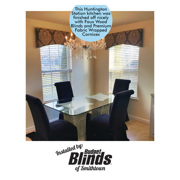Faux Wood Blinds and Premium Fabric Wrapped Cornice - Huntington Station, NY