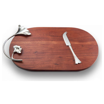 Ginkgo Wood Oval Tray With Knife