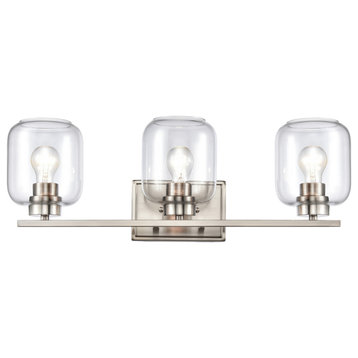 Light Wall Sconce, Satin Nickel With Clear Glass, Satin Nickel, 3-Light