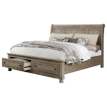 FOA Frigga Transitional 3-Piece Gray Wood Bedroom Set - Queen + 2 Nightstands