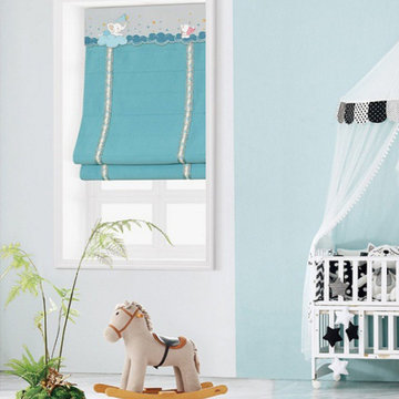 QYBHF740 High Quality Chenille Blue Custom Made Roman Blinds For Home Decoration