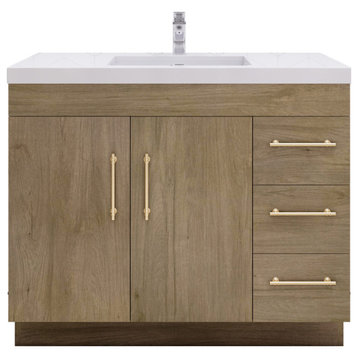 Rosa 42" Freestanding Vanity with Reinforced Acrylic Sink (Right Side Drawers), White Oak