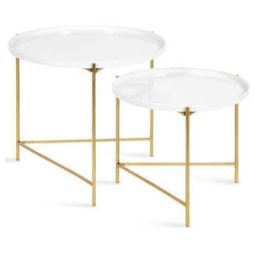 Ulani Coffee Table Set, White/Gold 2 Piece