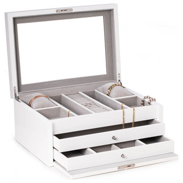 Large Jewelry Chest, Multi-Comparment Storage, White Lacquer