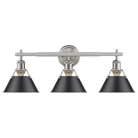 Golden Orwell 3-LT Bath Vanity Light 3306-BA3 PW-BLK, Pewter