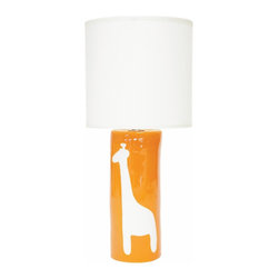 Orange Giraffe Silhouette Personalized Ceramic Cylinder Lamp - Kids Lamps