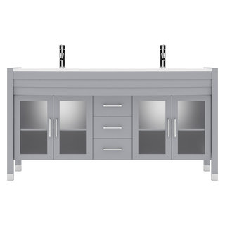 Ava 63" Double Vanity Espresso, White Engineered Stone Top, Round Sinks ...