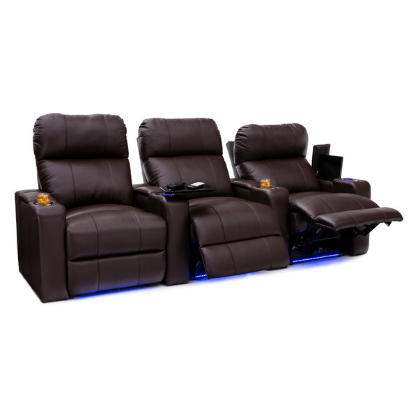 Seatcraft Julius Home Theater Seats, Leather, Brown, 3-Seats