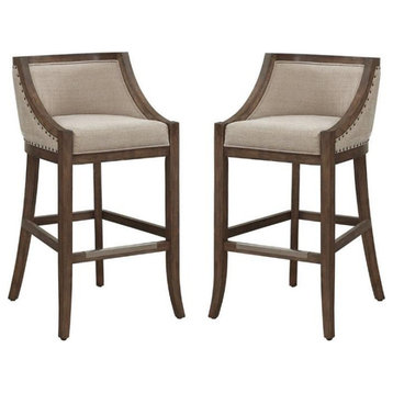 Home Square 2 Piece Stationary Bar Stool Set in Warm Brown and Light Beige
