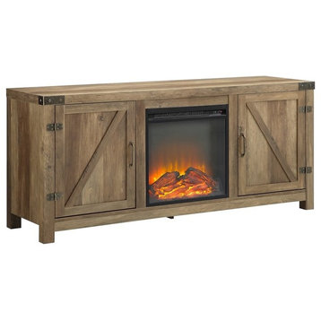 58" Wood Rustic Modern Farmhouse Fireplace TV Stand - Rustic Oak