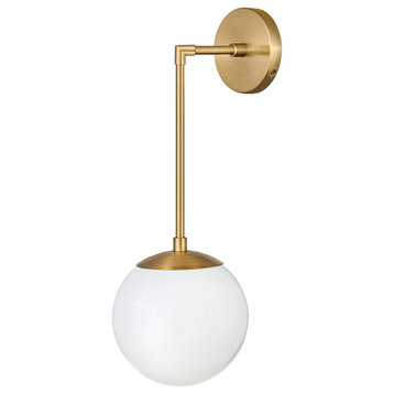 Warby 1-Light Wall Sconce In Heritage Brass With White Glass