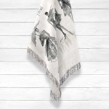 Laural Home Fashion Sketchbook Woven Throw with Fringe Edge, 50" X 60"