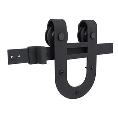 TMS 72" Country Black Horseshoe Barn Wood Sliding Door Track and Hardware Set