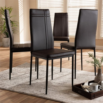 Bowery Hill 18.11'' Modern Faux Leather Dining Chair in Mahogany (Set of 4)
