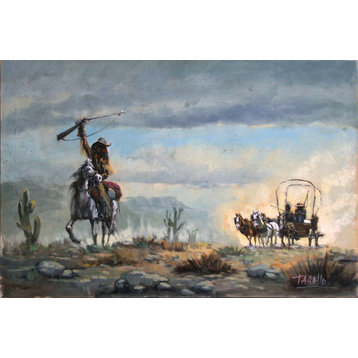 Jorge Braun Tarallo, Cowboy With Wagon in Distance, Oil Painting