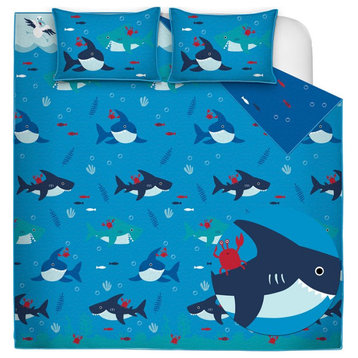 Safdie & Co. 3-piece Polyester Shark Double Queen Quilt Set in Multi-Color