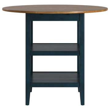 Finn 2 Side Drop Leaf Round Counter Height Table, Antique Denim