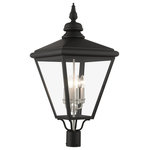 Livex Lighting Inc. - 4 Light Black Outdoor Extra Large Post Top Lantern, Brushed Nickel - The stylish black finish outdoor Adams extra large post top lantern is a great way to update your home's exterior decor. Flat metal curved arms attach to the solid brass decorative housing while clear glass shows off the brushed nickel finish cluster.