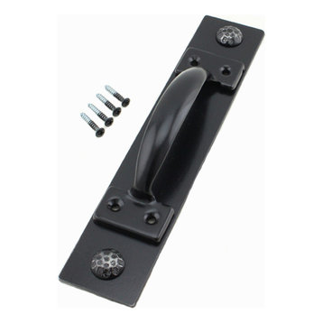 Rustic Barn Door Handle With Iron Strap and Large Nail Heads, Black