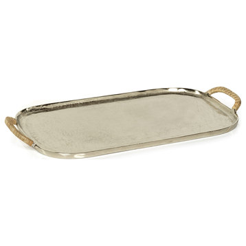 Halmstad Aluminum Tray with Rattan Wrapped Handles