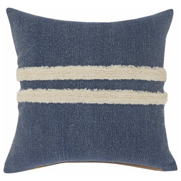 20" X 20" Dusty Blue And White 100% Cotton Striped Zippered Pillow