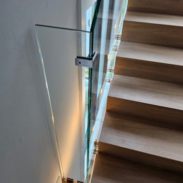 Project #129 | Modern White Oak Staircase with Slanted Risers