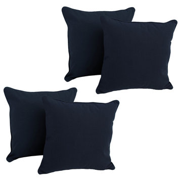 18" Double-Corded Solid Twill Square Throw Pillows With Inserts, Set of 4, Navy