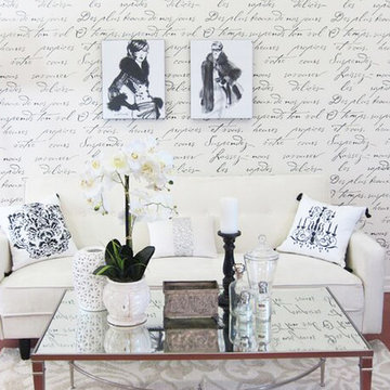 French Script Stenciled Living Rooms