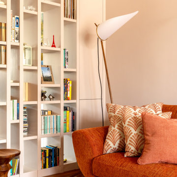 Bespoke bookcase and designer lamp