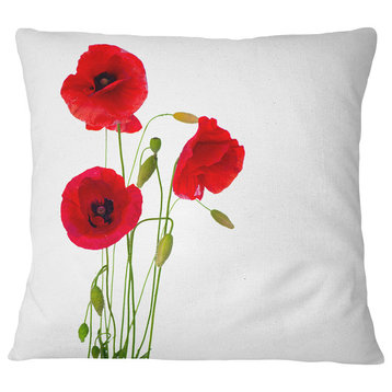 Isolated Red Poppy Flowers Floral Throw Pillow, 16"x16"