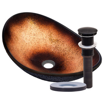 Novatto Rena Oval Glass Vessel Bathroom Sink Set, Oil Rubbed Bronze