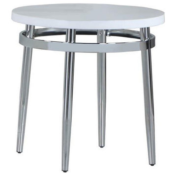 Bowery Hill Round Modern Metal End Table with Faux Marble Top & Base in White