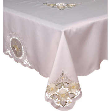 Elegant Daisy Embroidered Cutwork Tablecloth, 70x120