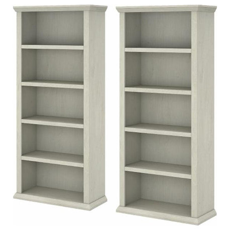 Yorktown 5 Shelf Bookcases (Set of 2) in Linen White Oak - Engineered Wood