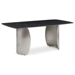 Meridian Furniture - Niya Dining Table, Black, Brushed Silver Base - Make even the most casual meals an elegant affair when guests gather around this Niya dining table. This handsome table is part art, part dining room must-have, with its elegant yet durable black marble-look sintered stone top and its brushed gold curve bases. Diners have loads of elbow room at this large dining table, so they stay cozy from appetizers through dessert. Add the chairs of your choice for a complete dining room rehab in an instant.