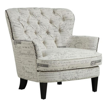 PRI Paris Script Upholstered Arm Chair in Beige