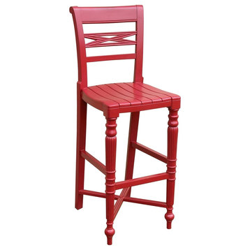 Bar Stool TRADE WINDS RAFFLES Traditional Antique Red Painted