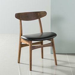 Astrid Solid Walnut Dining Chair - Black Top Grain Leather Seat - Products