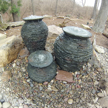 Multiple Bubbling Urn Fountain Feature with Pondless Waterfall