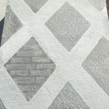 Bluestone Bench - Detail of brick pattern carved in stone