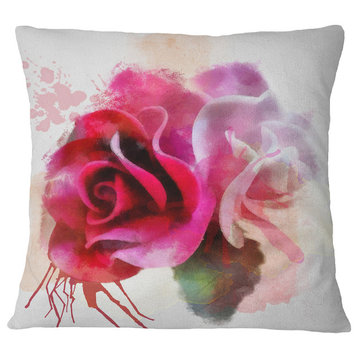 White Red Roses With Color Splashes Floral Throw Pillow, 16"x16"