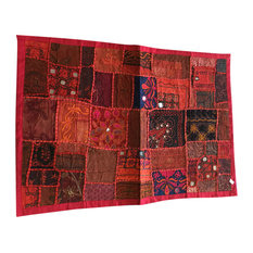 Mogul iNterior - Red Banjara Wall Decor Ethnic Throw Tapestry Kutch embroidered tapestry - Tapestries