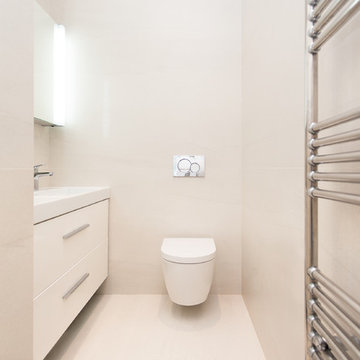 Simple and minimal bathroom at our Netherhall Gardens project, Hampstead, London