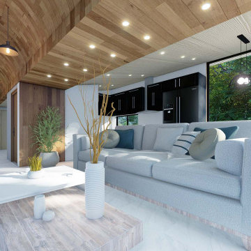 Black White and Wood Modular Home